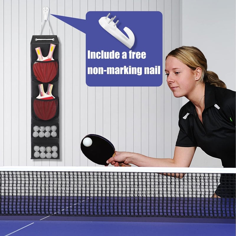 VISEMAN Ping Pong Storage Rack, Table Tennis Racket Holder Wall Mount Organizer for 4 Paddles and Balls - Image 5